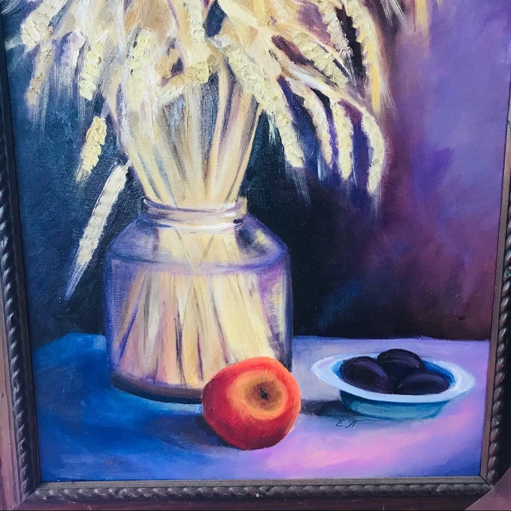 Vintage original oil painting on canvas in frame